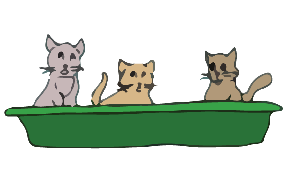 Three kittens in litter box clip art