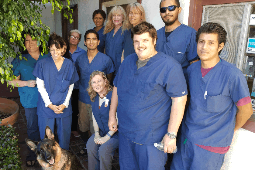 Mar Vista Animal Medical Center Group Photo of Staff in Blue Scrubs
